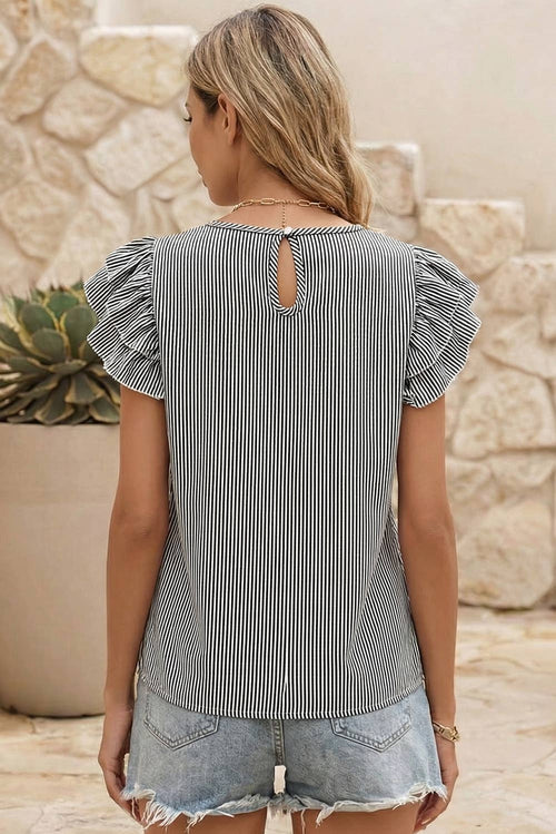 LDC Stripe Double Ruffled Short Sleeve Blouse