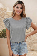 LDC Stripe Double Ruffled Short Sleeve Blouse
