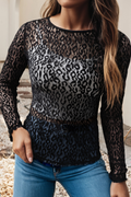 LDC Leopard Pattern Sheer Mesh Long Sleeve Top